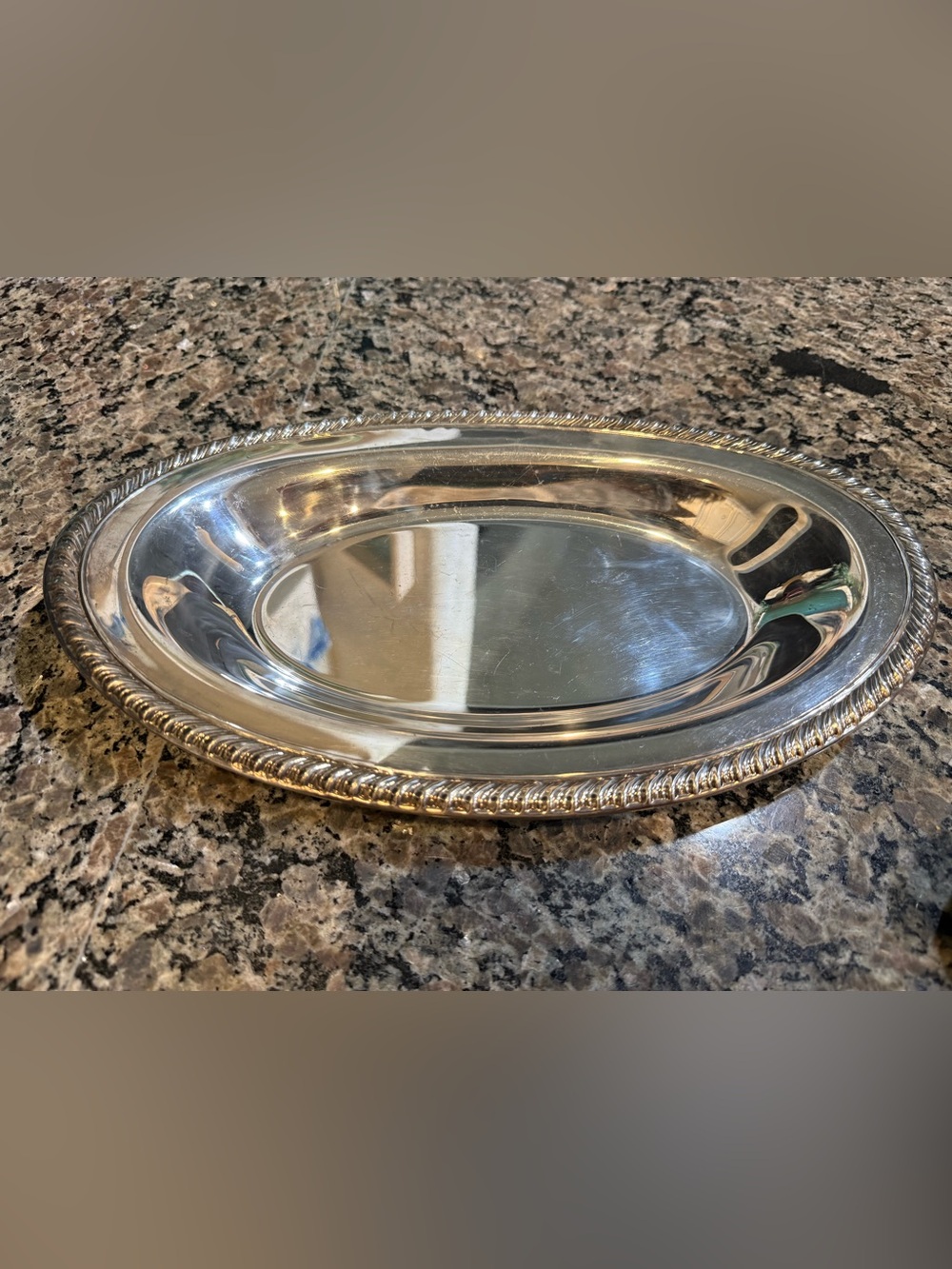 International Silver Co Silver Plate Oval Rope Edge Serving Tray 12.5" x 7.25”